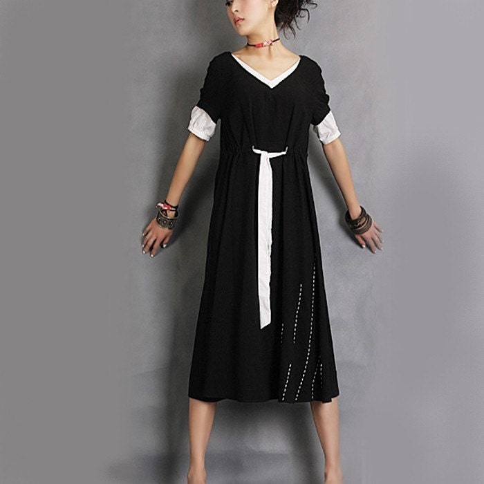 Rain embroidered long dress (Q1003)