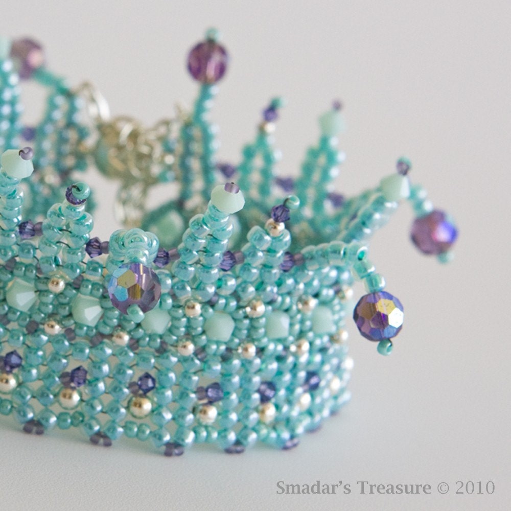 Turquoise, Purple and Silver  Fringe Bracelet- Free Shipping