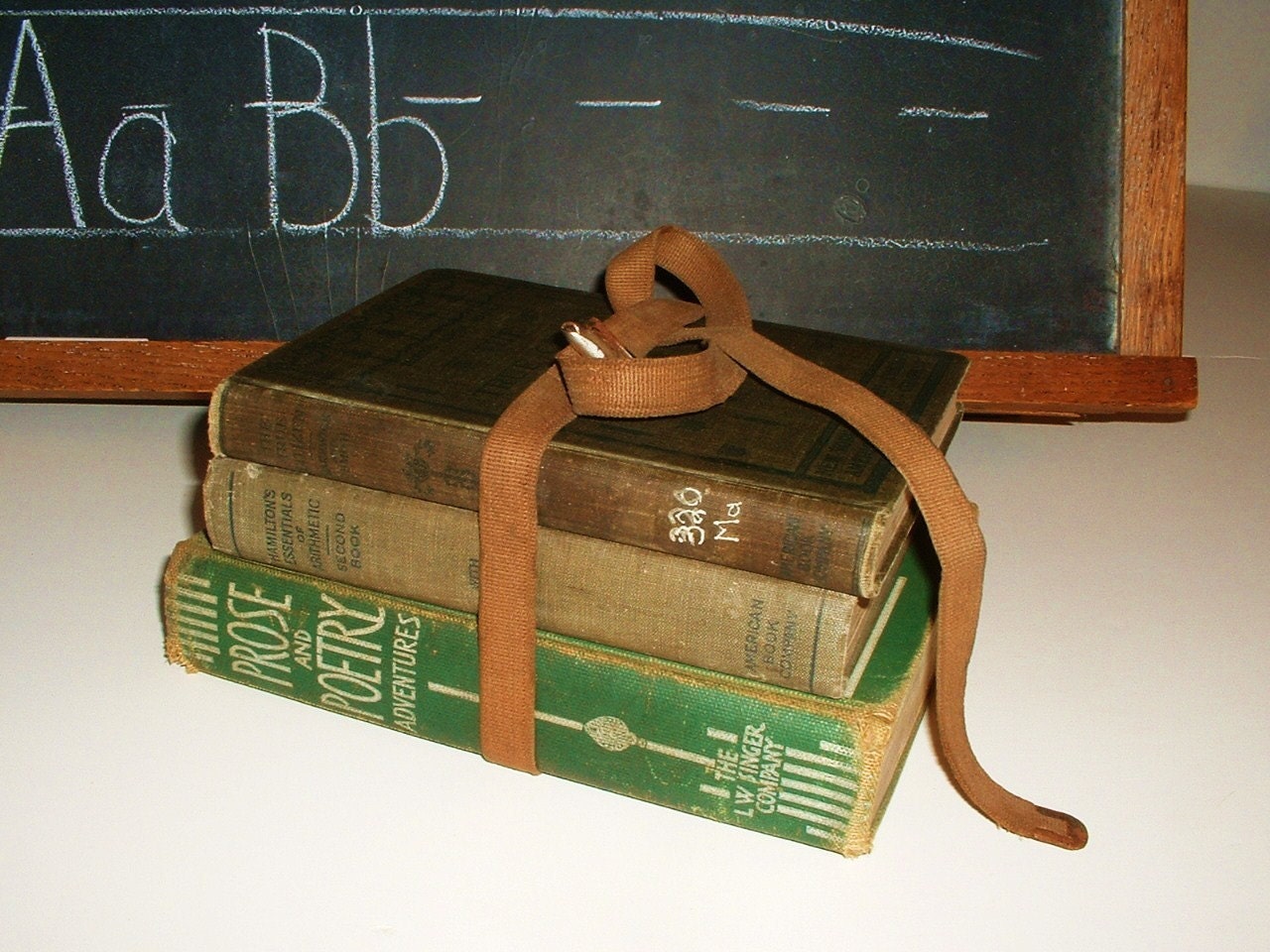 Strapped Antique School Books Reading Writing and Arithmetic