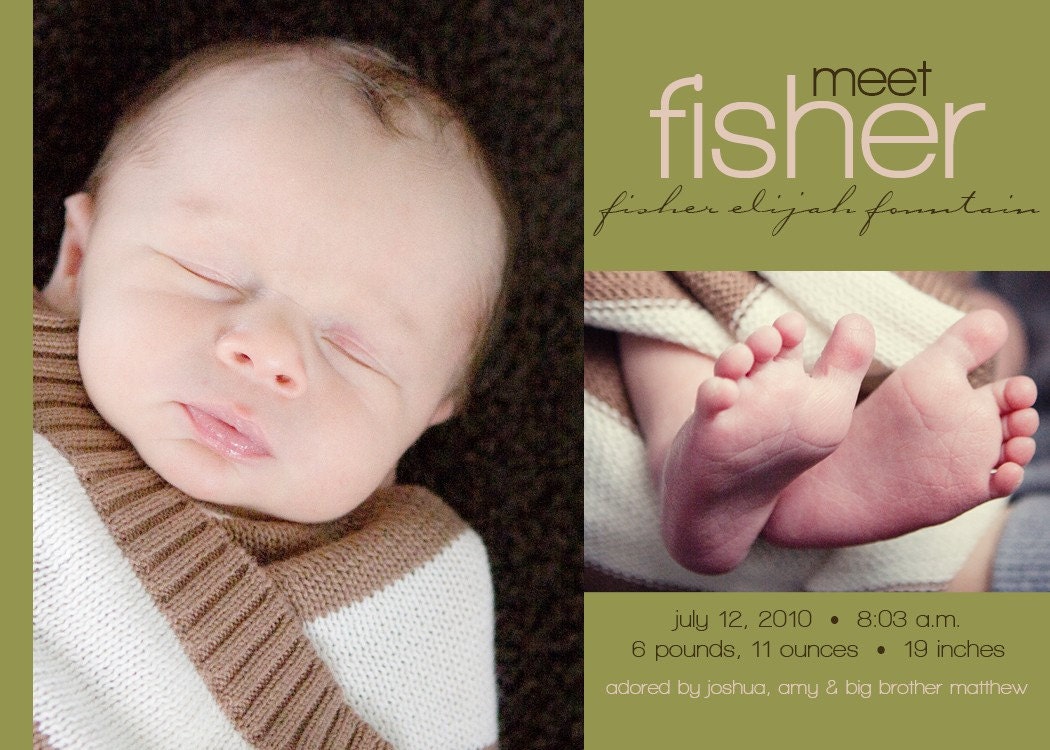 Fisher - a custom photo birth announcement for your baby boy or girl