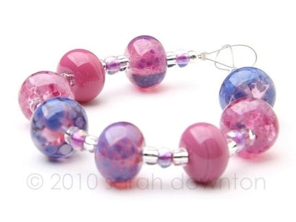 handmade frit beads in hot pinks and lavender