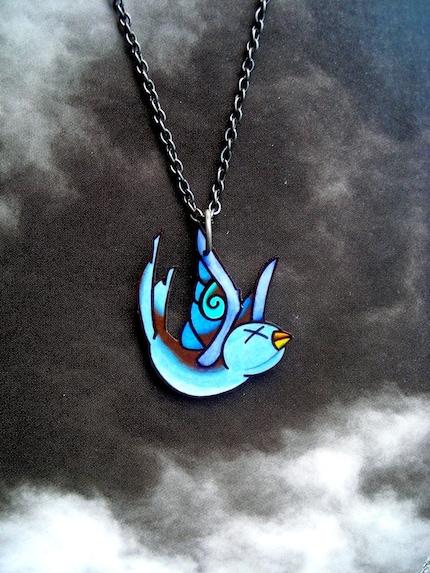 Falling Swallow Tattoo Necklace