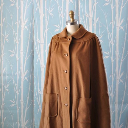 wool cape coat. NUT BROWN Heavy Wool Cape