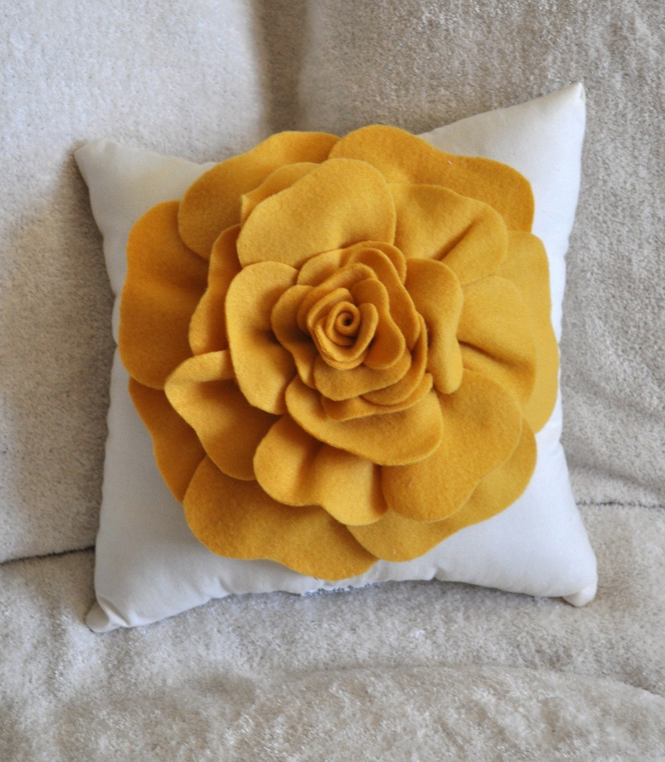 Mustard Yellow Rose on Cream Pillow