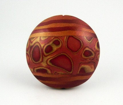 Polymer Clay Bead, Reversible, Dark Red, Copper, Gold BAO ITEM OF THE WEEK