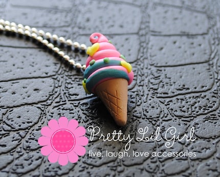 GRAND OPENING SALE --- Pink and Blue Ice Cream Cone Charm Necklace