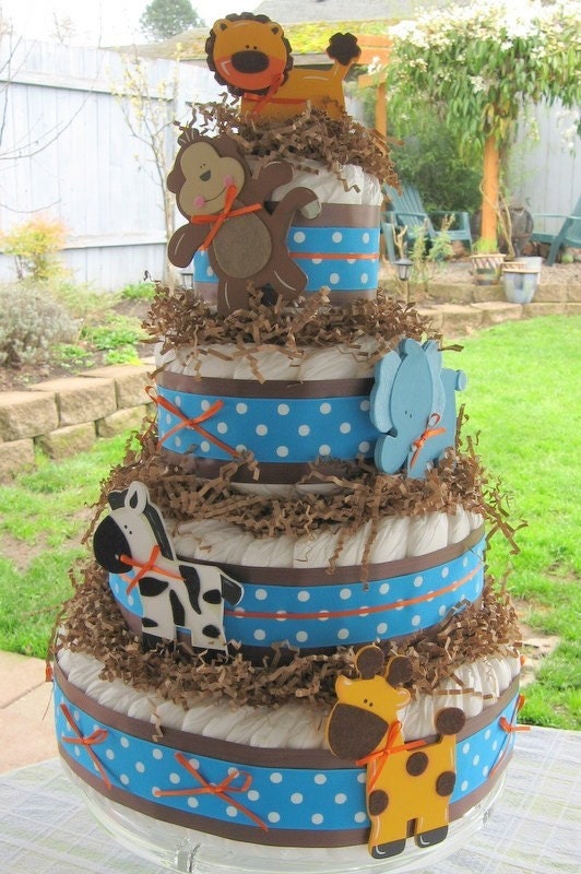 4-Tier Jungle Animal Bouncing Baby
Diaper Cake (Table Centerpiece/Shower Gift)