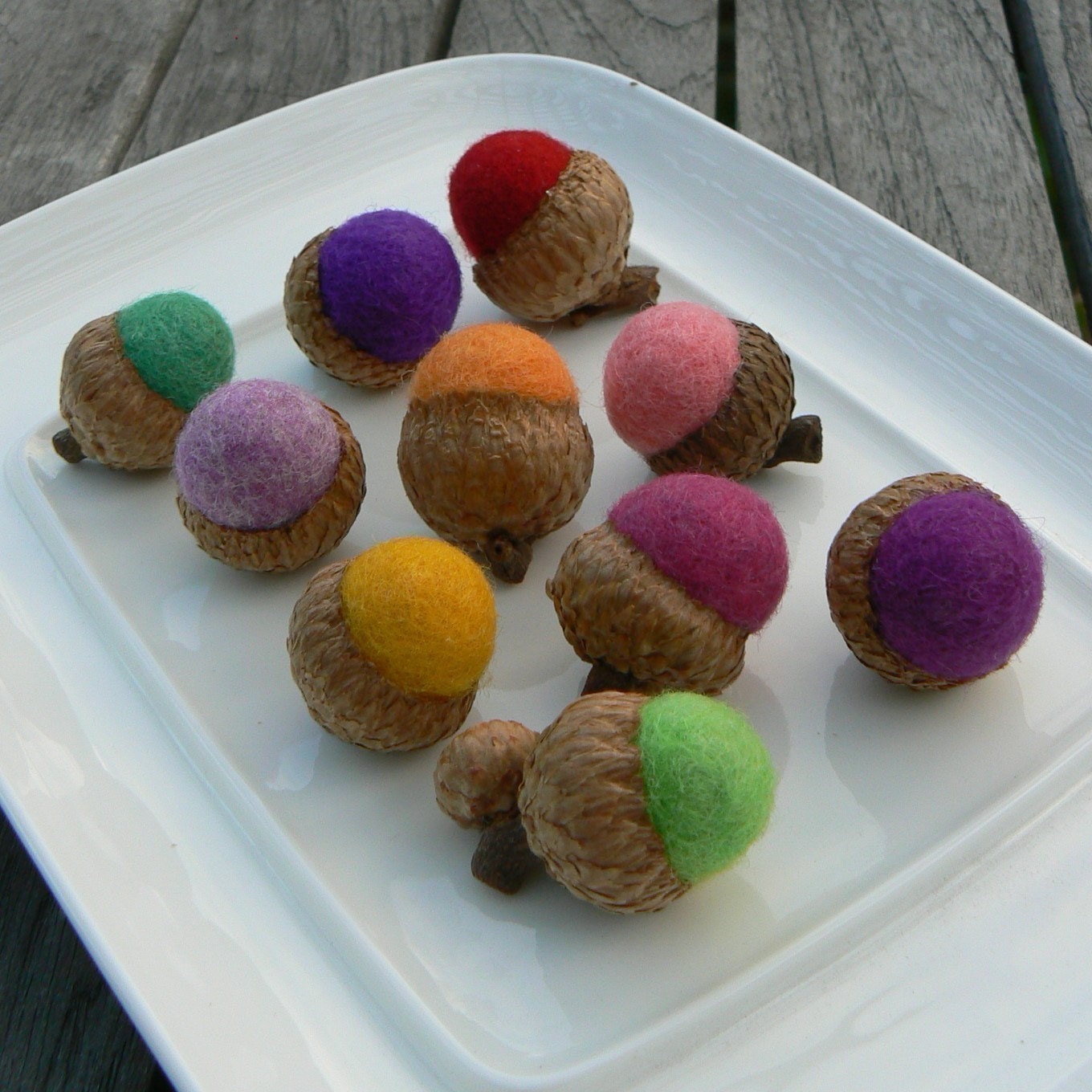 Candy - 10 Felted Acorns in Candy Colors.