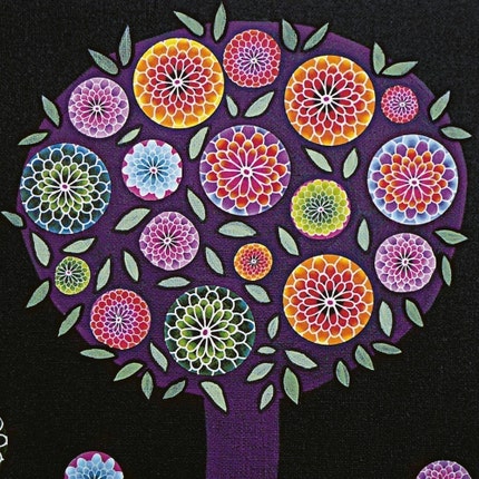 Modern Abstract Purple Tree Painting Art Block Print