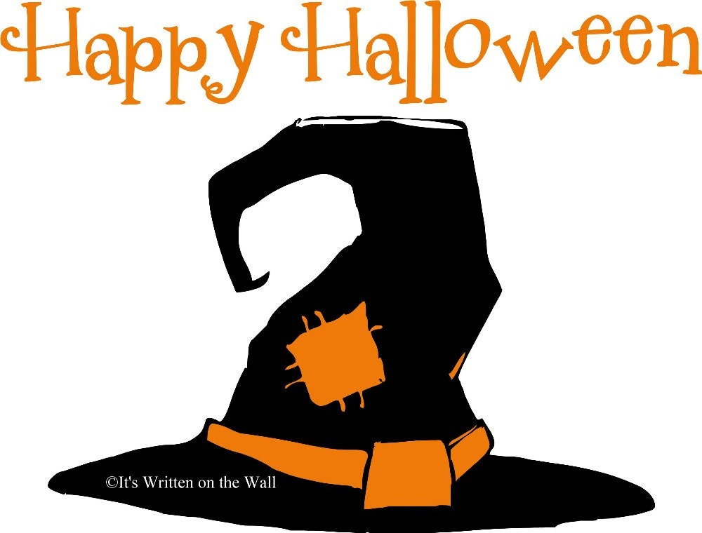 Happy Halloween Witch Hat  Vinyl Lettering Wall Quote--HAVE 61 Vinyl Colors-SEE other HALLOWEEN Designs