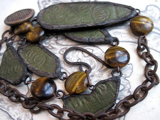 Before We Are Clay. Antique Soldered Bookboard Necklace.