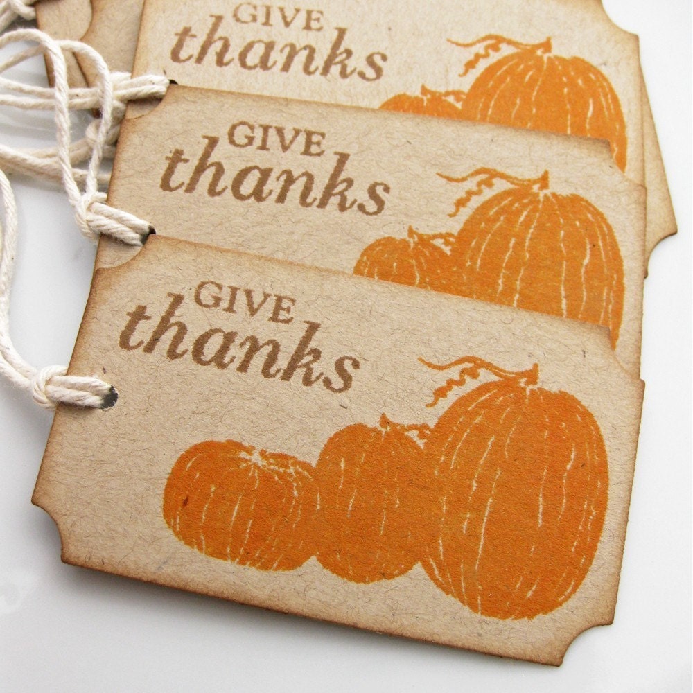 Rustic Pumpkin Give Thanks Gift Tags - Set of 8