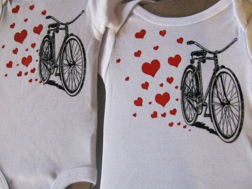 SALE - screenprinted bicycle onesie for boys or girls