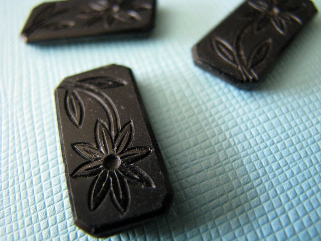 SALE -- 3 black carved flower stones