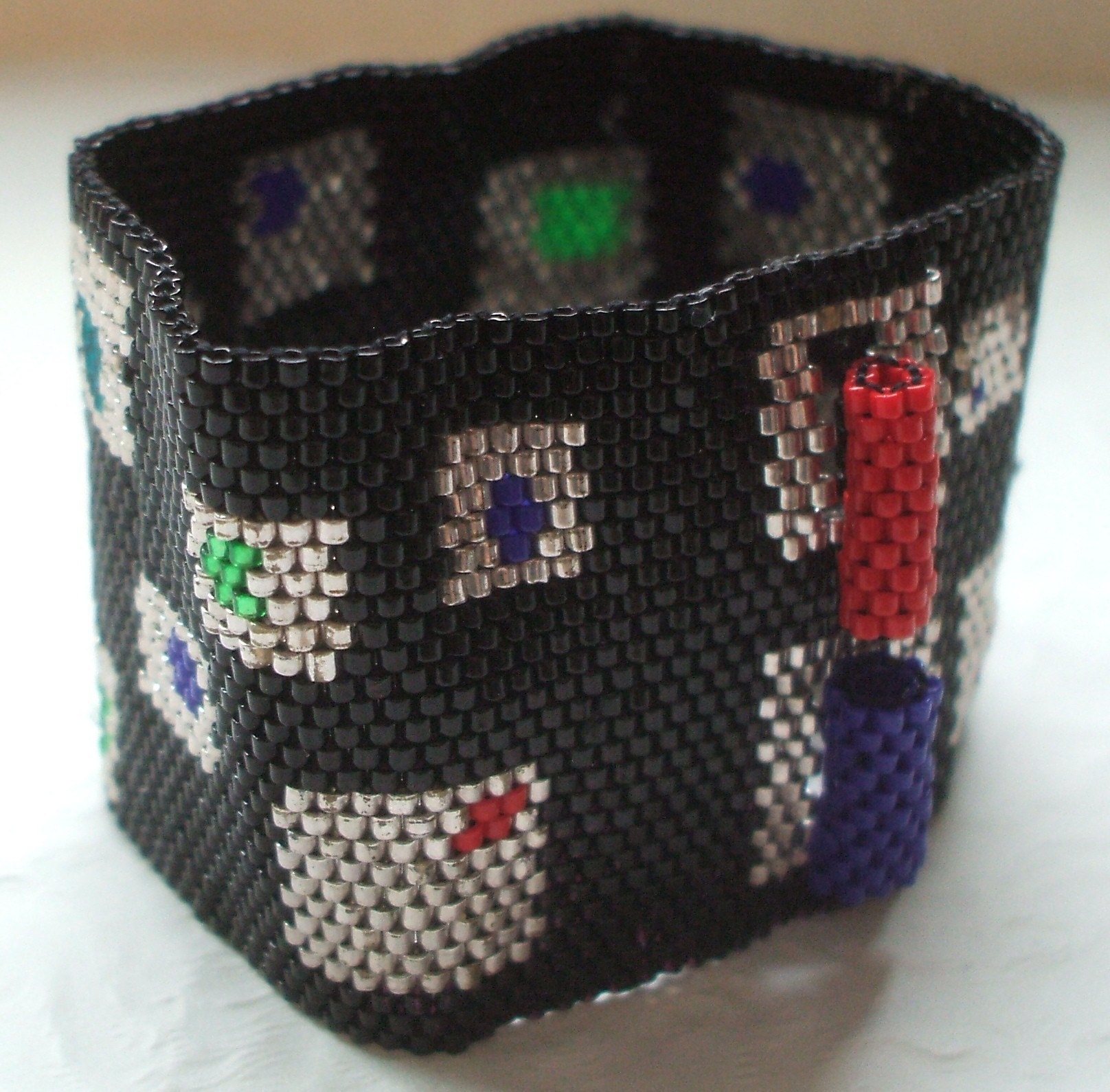 Atomic Geometric Peyote Stitch Beaded Cuff Bracelet