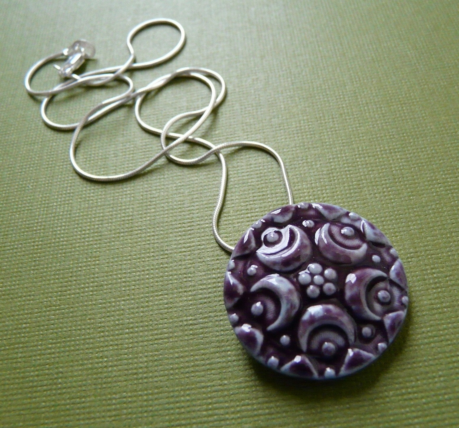 Victorian Purple Moons Porcelain Necklace