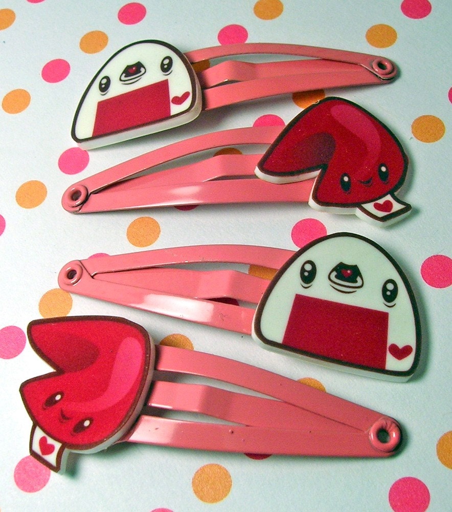 Pink Fortune Cookie and Onigiri Hair Clips