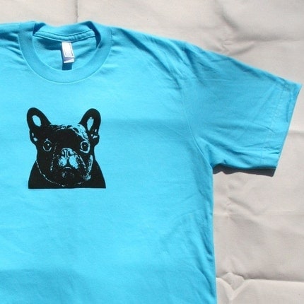 The aqua French Bulldog TShirt by crafter Lisa Futterman is sold on her 