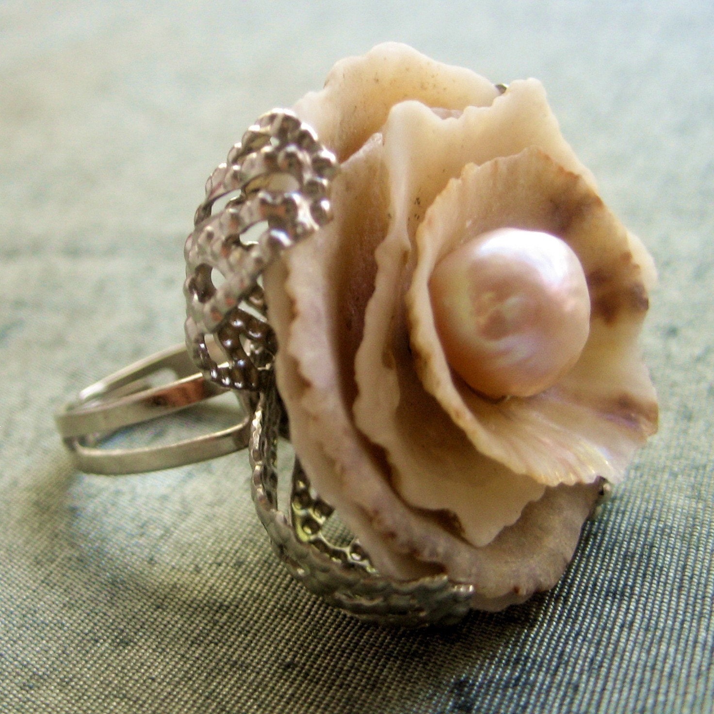 Sea Treasure Collection-Shell and Pearl Rose Ring