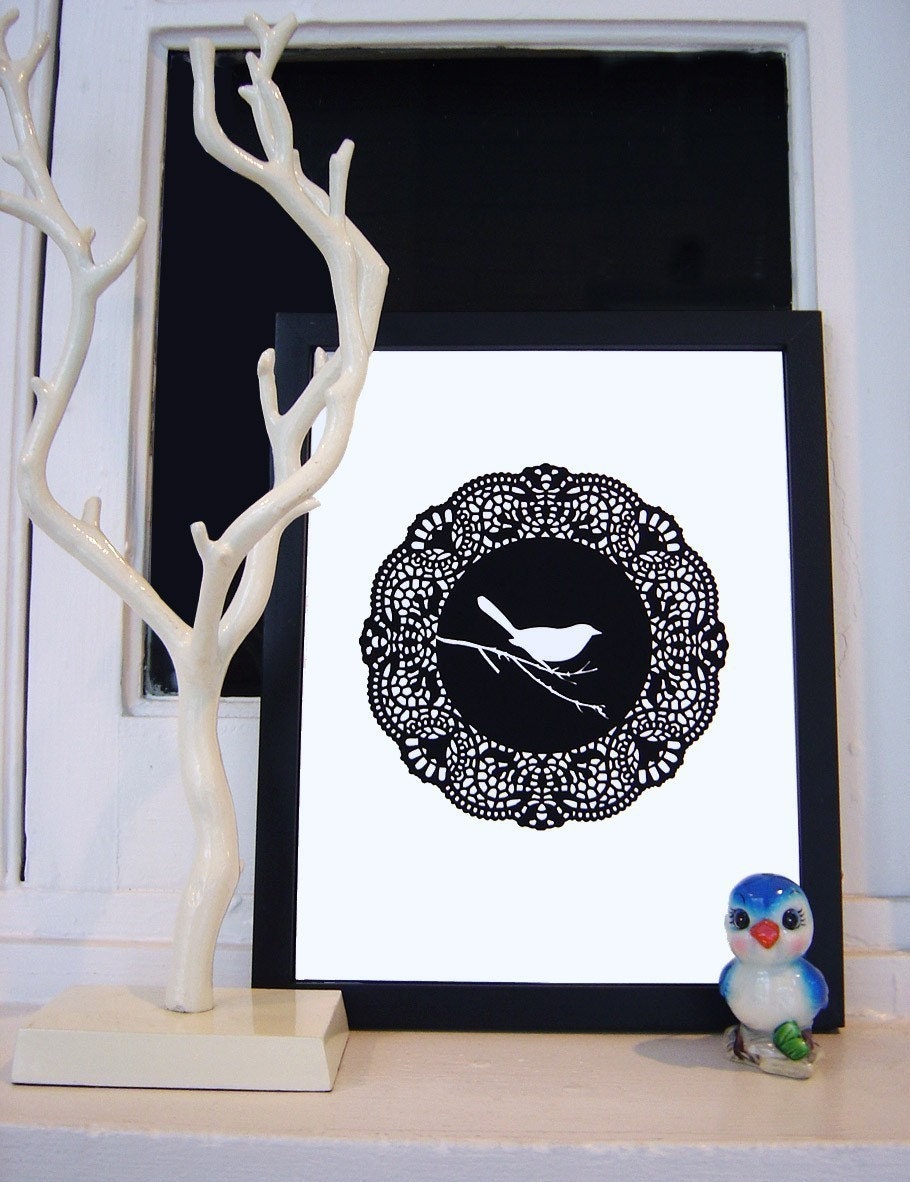 doily bird framed print