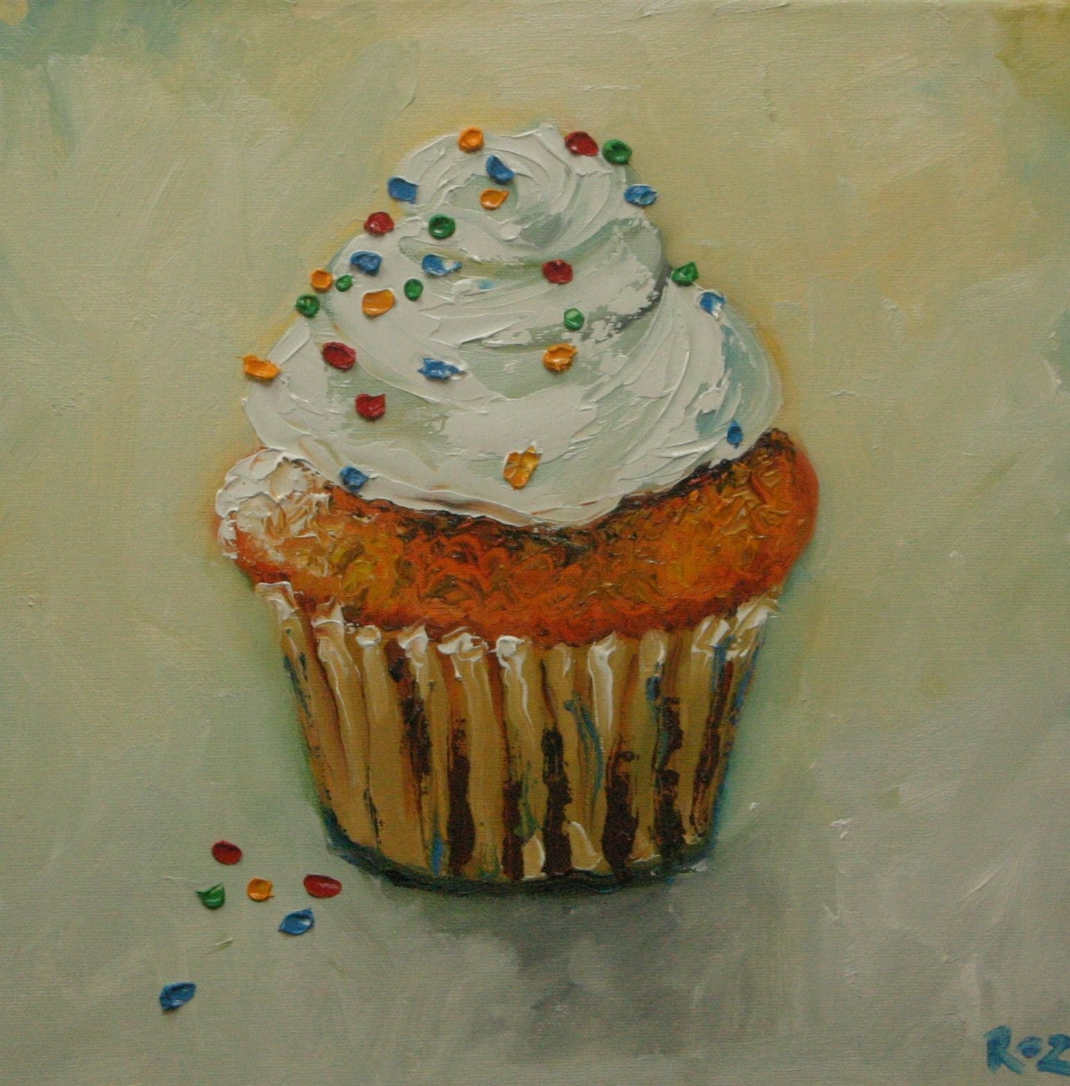 Cupcake31 12x12inch original oil painting by Roz