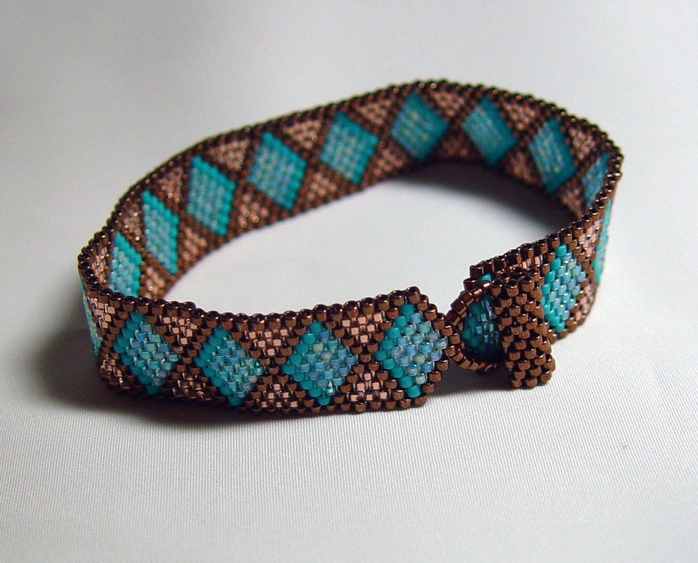 Copper and Turquoise Beadwoven Bracelet