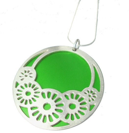 Large reversible Wheels pendant with Green front and Orange back