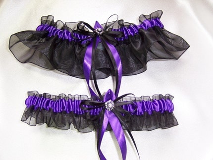 Black and Purple Wedding Garter Set Bridal Prom purple wedding garters