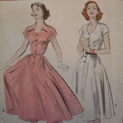 FULL SKIRT 50s Shirt Dress Pattern, Butterick 6109, Size 12, Bust 30.