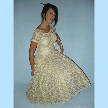 Etsy empressjade IVORY LACE 50s Wedding Dress and Borero Jacket S