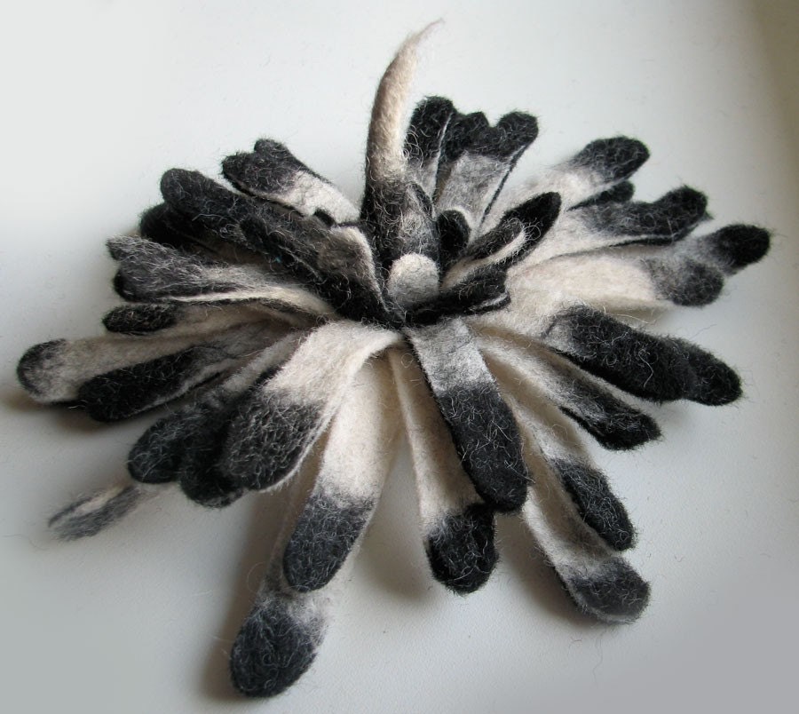 Etsy :: vaivanat :: Felt Flower Brooch --Black and White Dahlia -- Hand felted wool -- size X Large