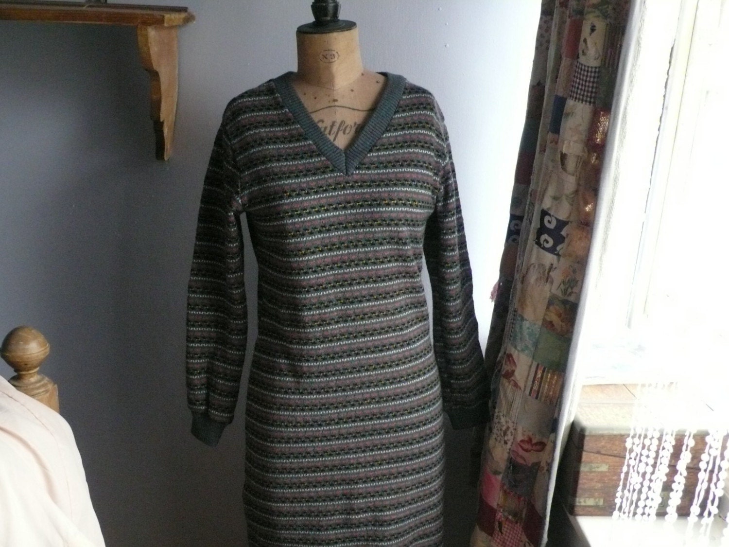 1970/s fairisle woolen sweater dress