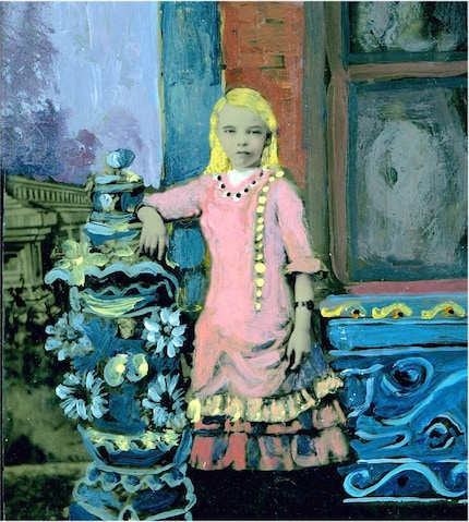 Painted Tintype  Girl in Pink Dress greeting card