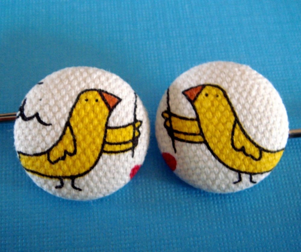 Come Fly With Me Good Friends Yellow Bird Fabric Button Bobby Pin - 2 in A Set