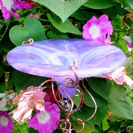 Handmade BUTTERFLY FEEDER, glass and copper, Lavender