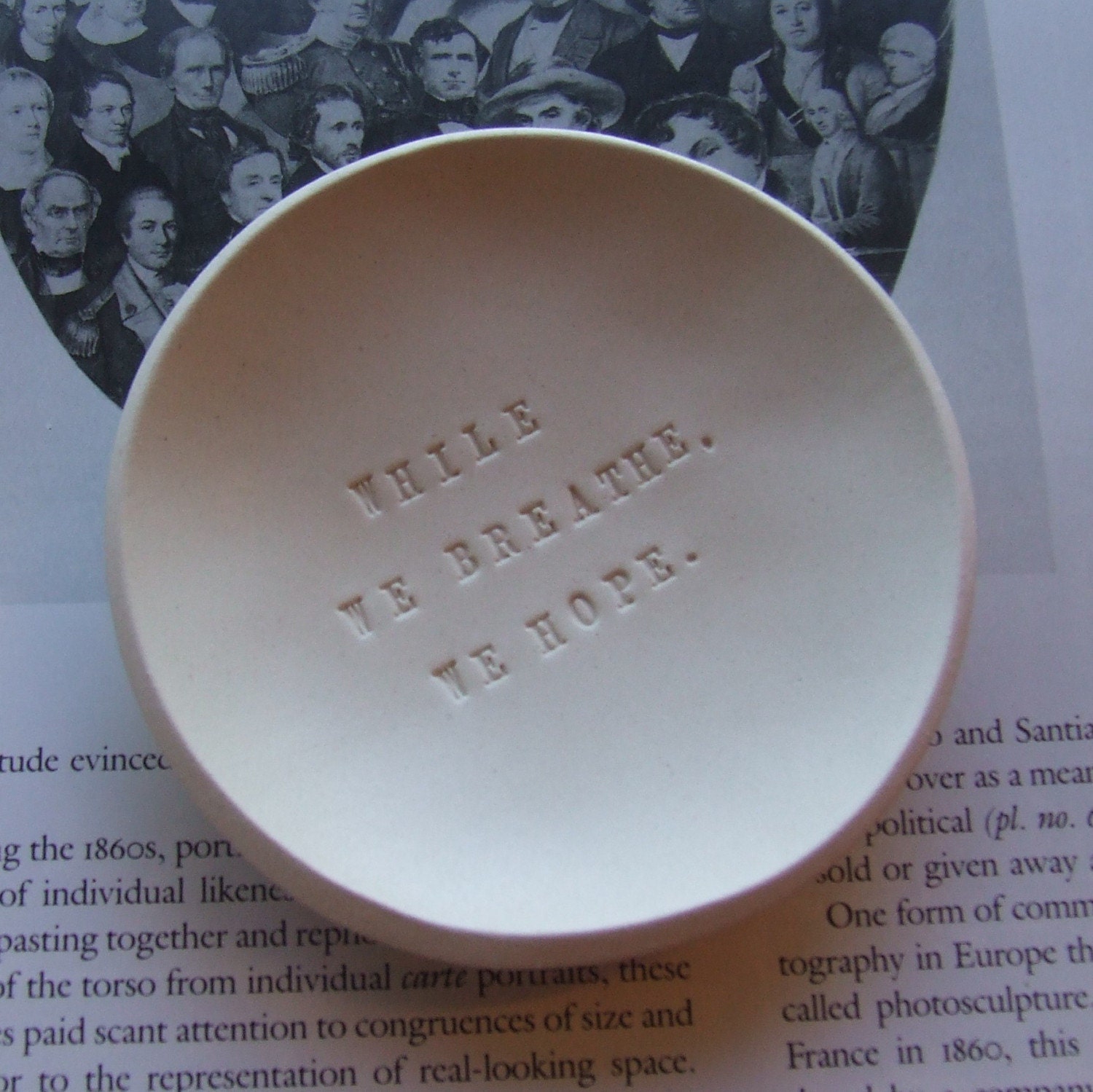 WHILE WE BREATHE, WE HOPE tiny text bowl commemorative obama design election inauguration