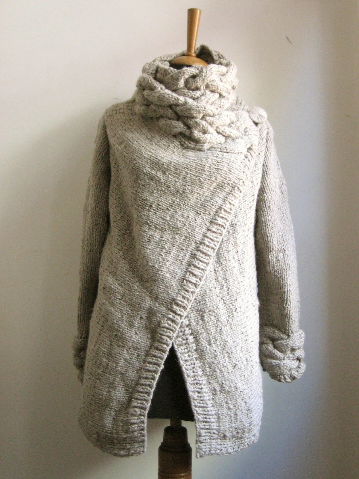 RIONA hand knitted cardigan coat warm grey