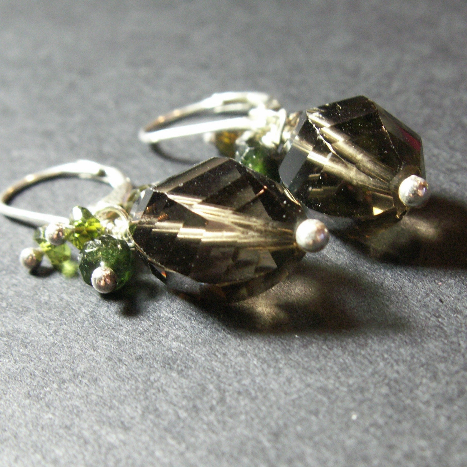 earrings smoky quartz sterling silver oxidized faceted