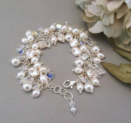 WHITE WEDDING DRESS BRACELET WHITE PEARLS AND by Handwired from etsycom