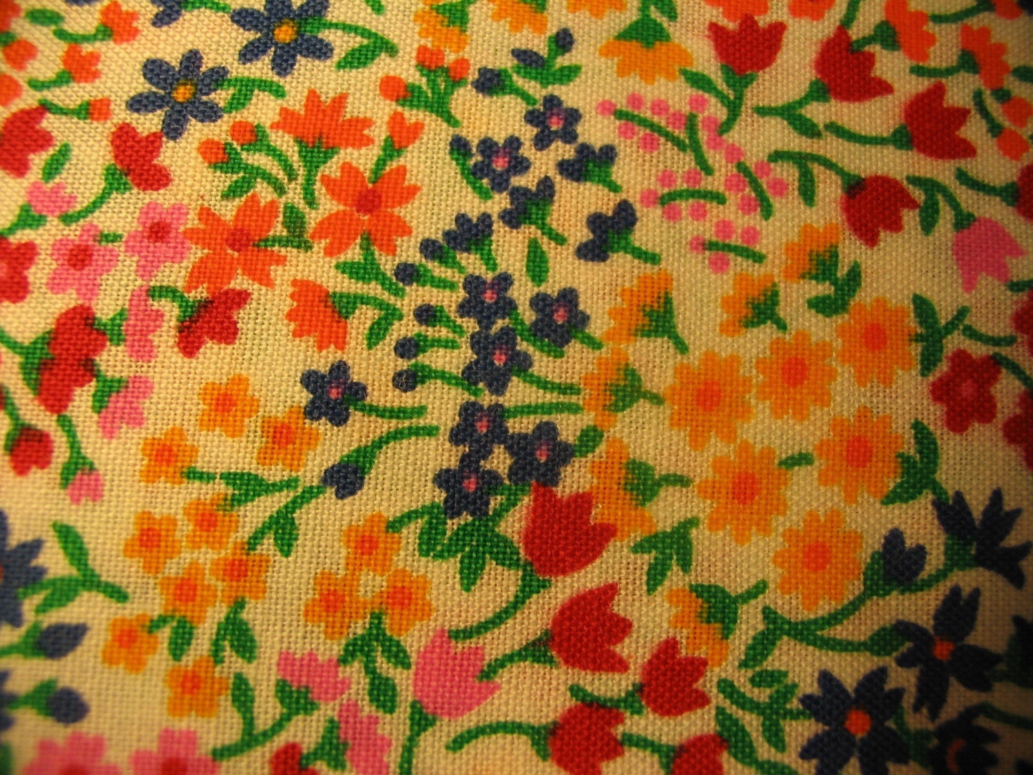 Vintage 1970s 1960s Calico Quilt Fabric Multi Colored flowers 18 inches 45.7 Centimeters