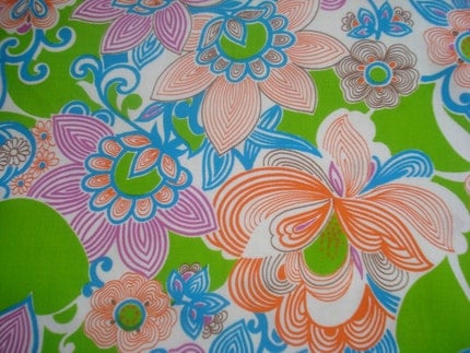 3yds Psychedelic Floral Print Cotton Fabric