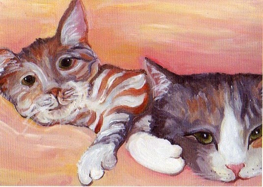 ACEO Double Trouble Kittens as Teenager Cats - All Proceeds to Cedarhill Animal Sanctuary