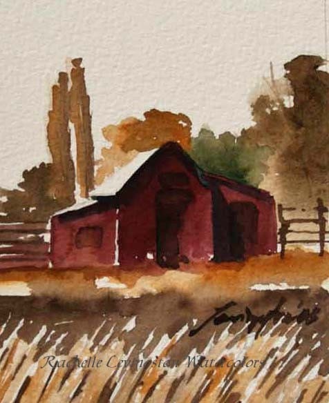 Study for Fall Barn I original watercolor 3 1/2 x 5 inches