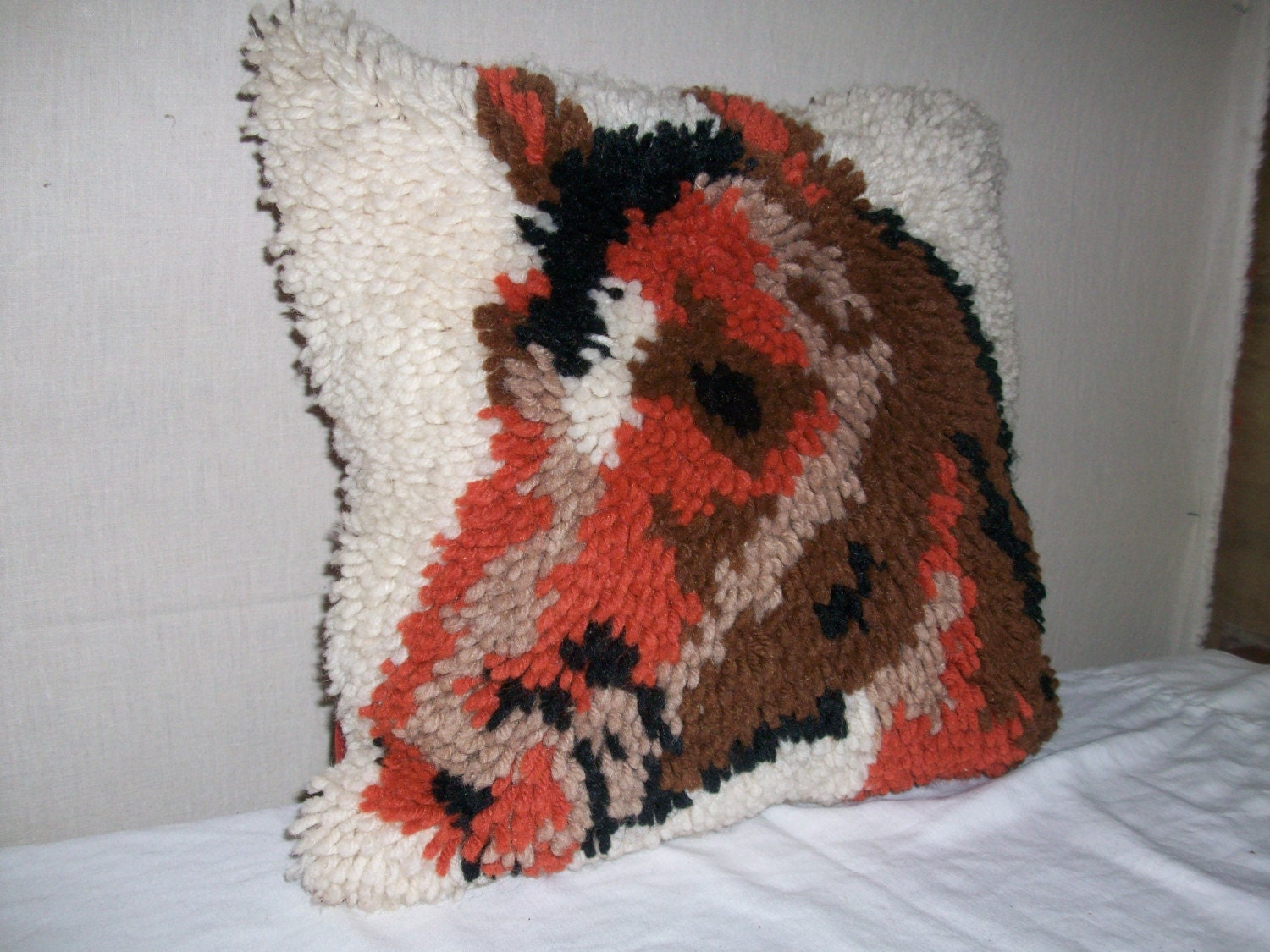 Vintage 1970's Latch Hooked Western Horsehead pillow