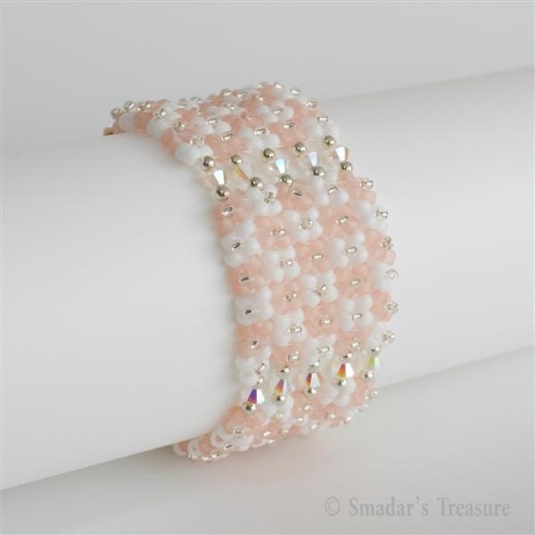 Floral Imitation White and Rose Beadwoven Bracelet