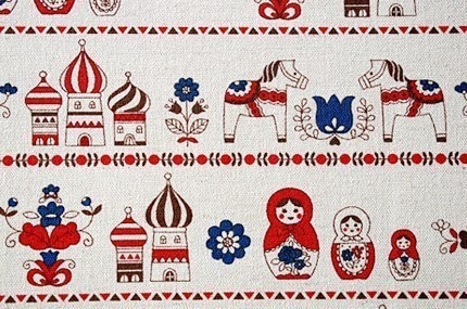 Cute Russian Doll and Horse - Japanese fabric