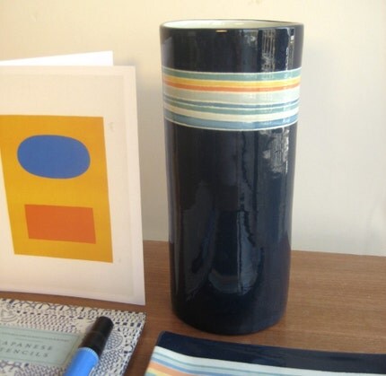 Etsy jillrosenwald Tall Cylinder Vase Teal Mini Stripe