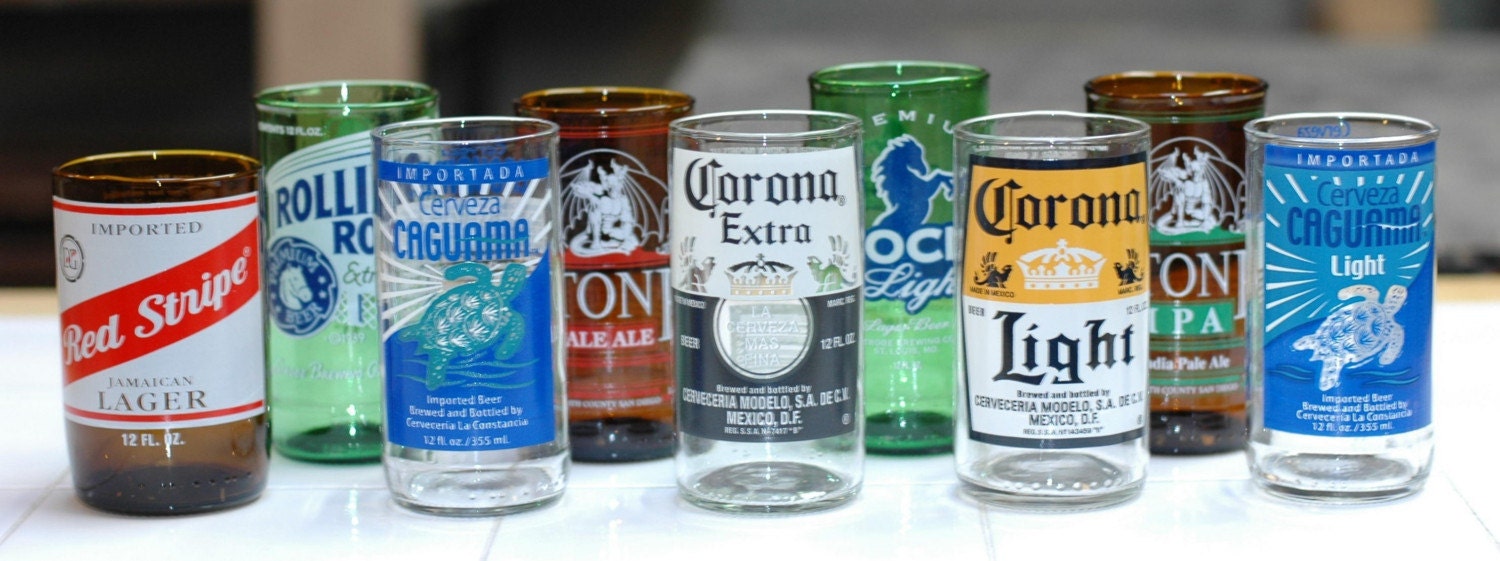 Recycled Beer Bottle Glasses - (Set of 9)