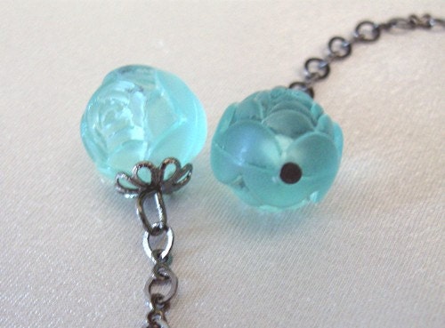 Aqua Rose and Gunmetal Gray Long Chain by sendinglovegallery jewelry edgy
