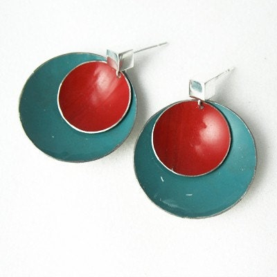 Slate Blue Red Post Earrings